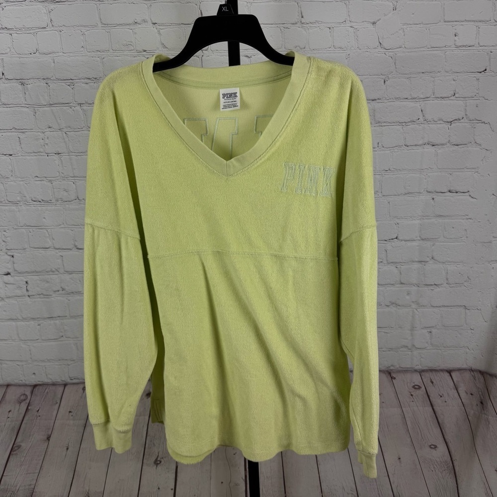 Victoria's Secret PINK Varsity Beach Terry V-Neck Top Lime Green Size Small